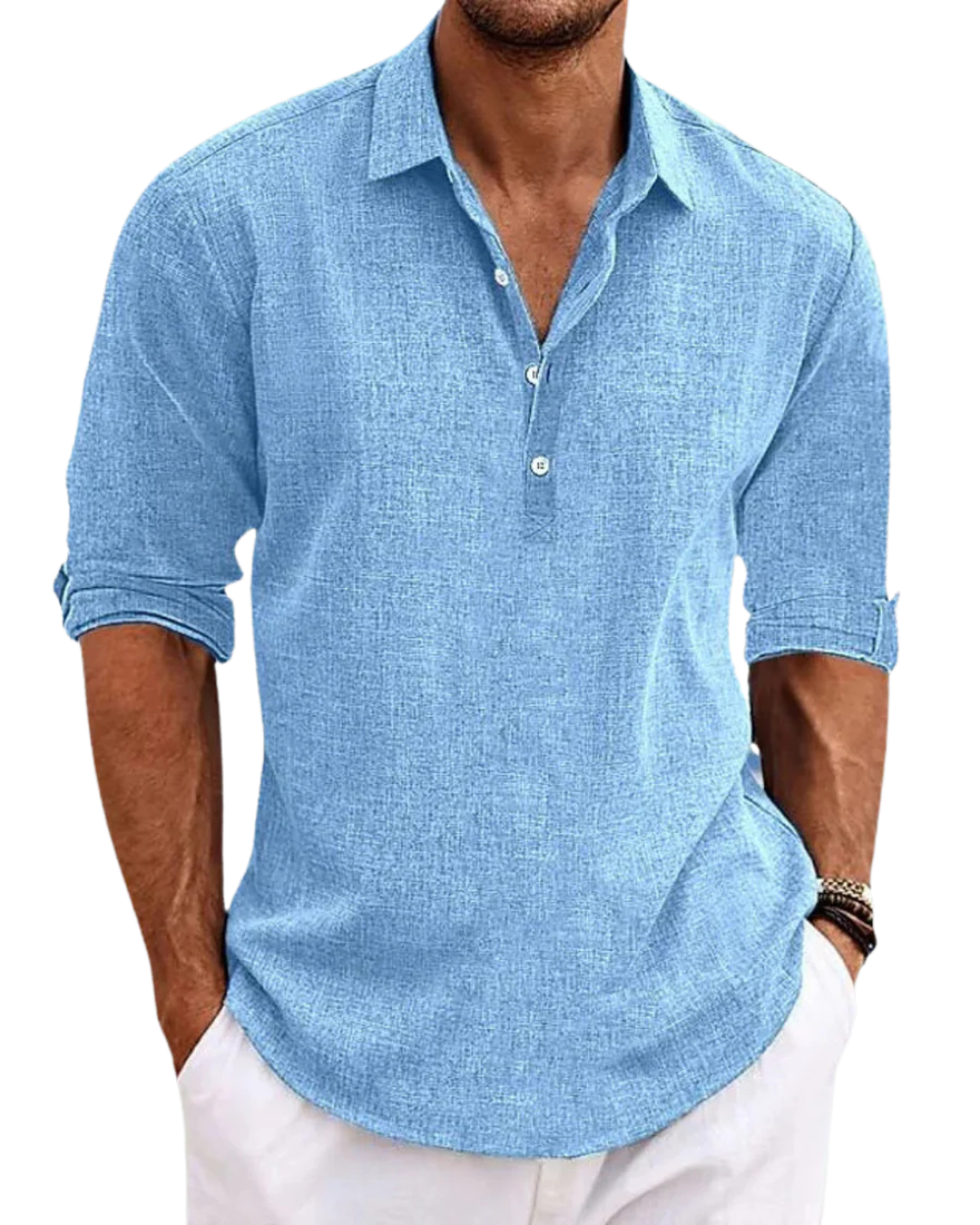 Chemise en coton Sabbio Classic de Danoir Paris, homme, en bleu, avec col classique et manches longues, vue de face.