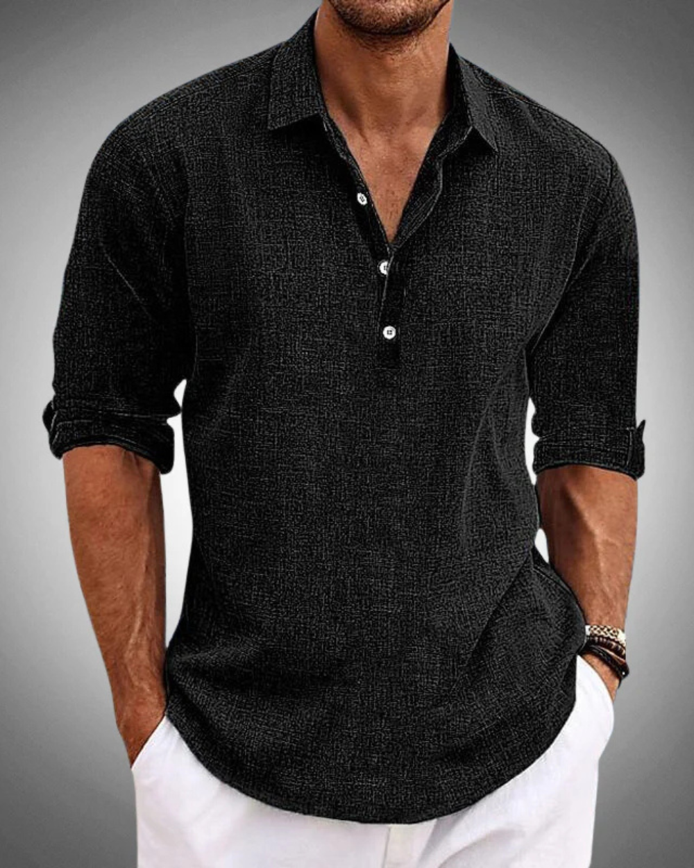Chemise en coton Sabbio Classic de Danoir Paris, chemise bleue à manches courtes, portée sur un mannequin.