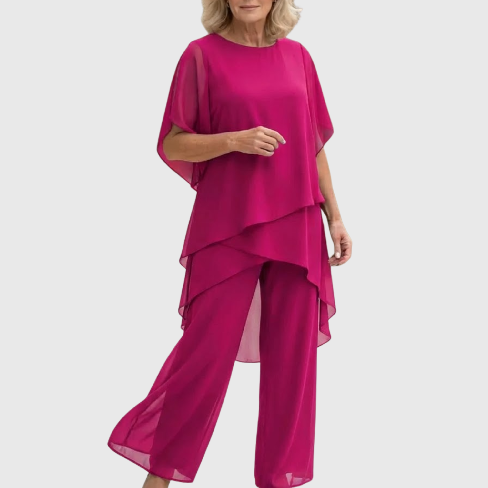Ensemble fluid Palazzo ELARA de Danoir Paris en bleu, style élégant et confort, composé d'un haut et d'un pantalon large.