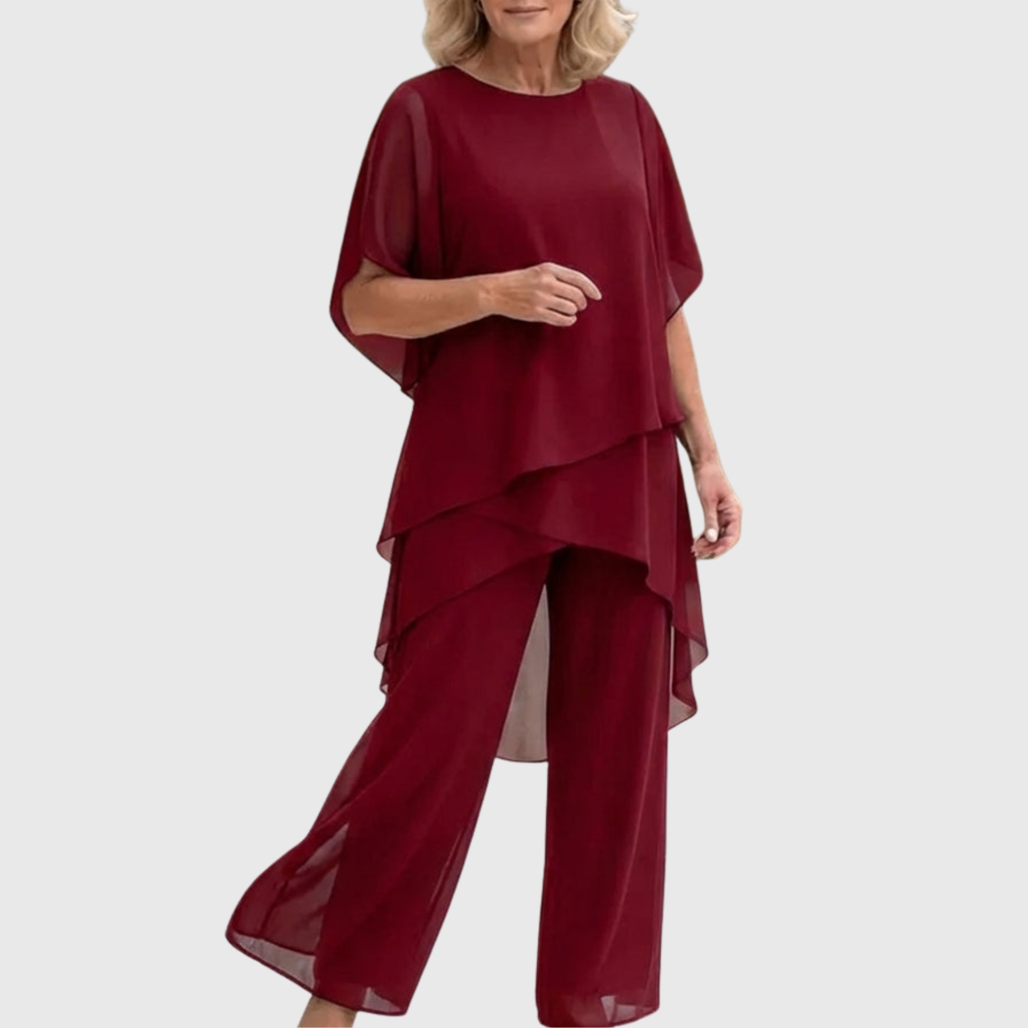 Ensemble fluid Palazzo ELARA de Danoir Paris, pantalon ample et haut élégant en tissu bleu pour un style confortable et sophistiqué.
