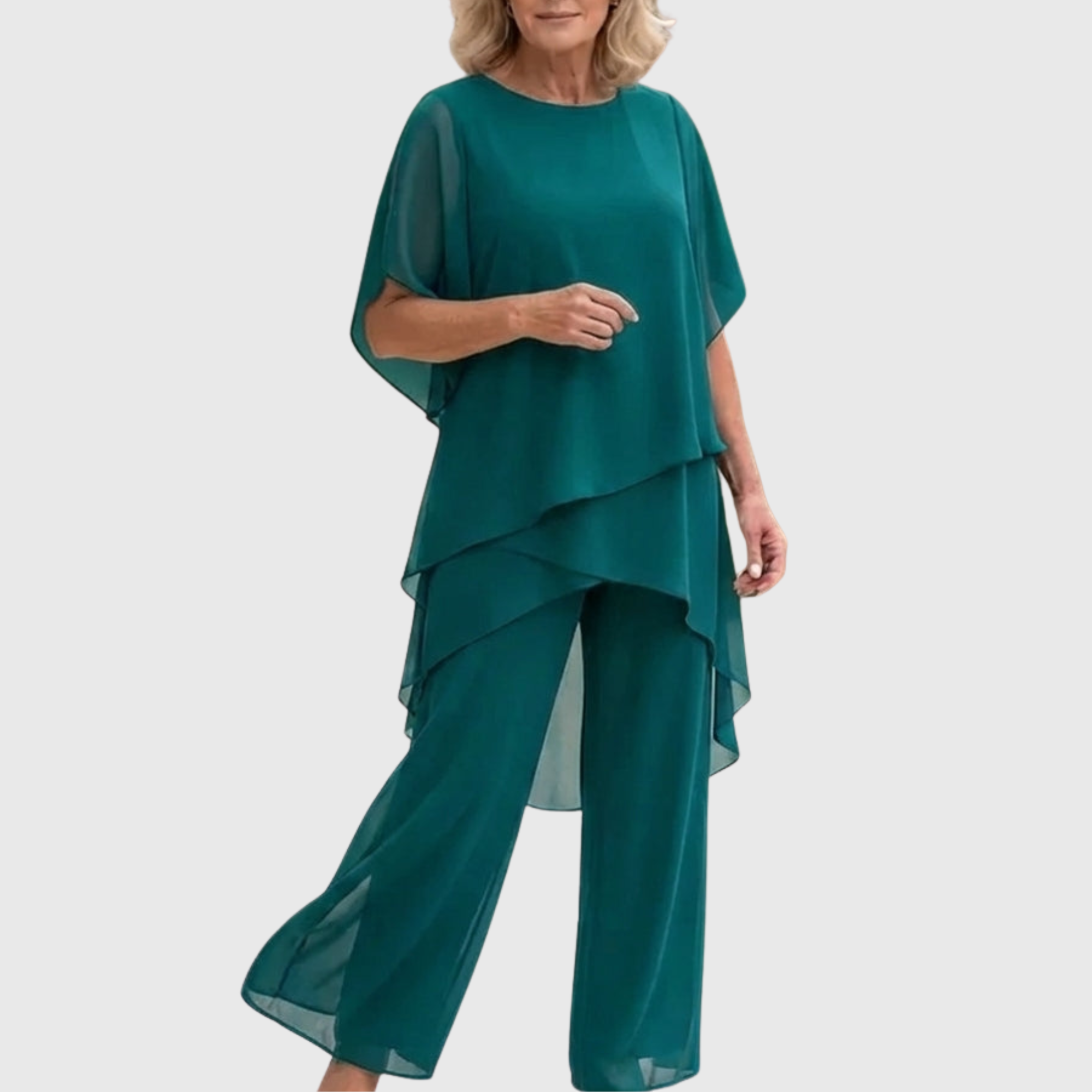 Ensemble fluid Palazzo ELARA de Danoir Paris, pantalons amples et haut élégant en tissu bleu pour un style confortable et sophistiqué.