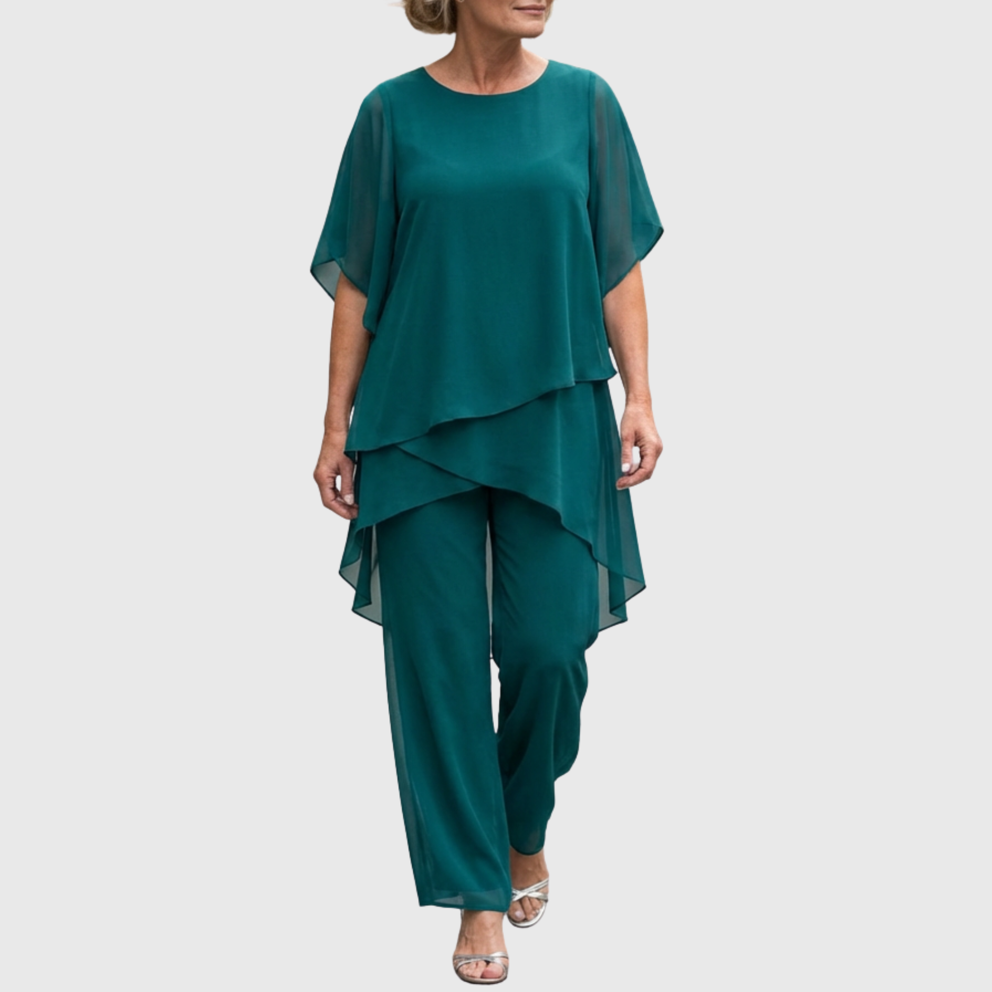 Ensemble palazzo fluide ELARA de Danoir Paris en tissu bleu, taille UK 8-10, pour un style élégant et confort.