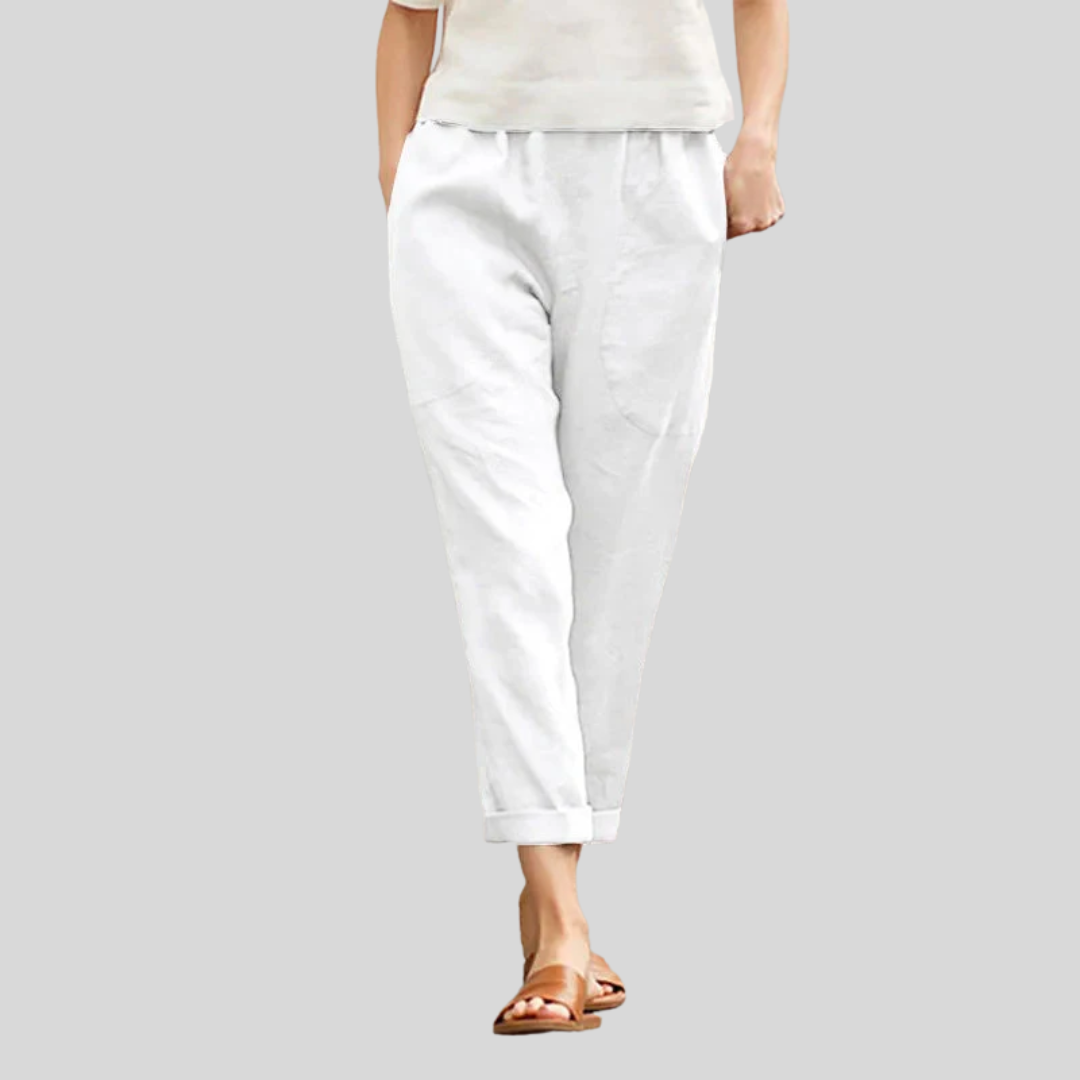 Pantalons amples blancs Danoir Paris Kriza avec poches, vêtement décontracté pour femmes.