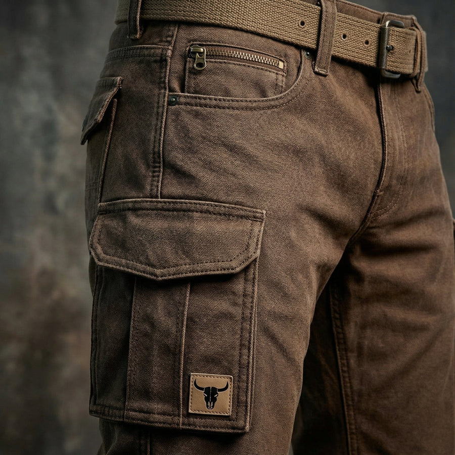 Pantalon cargo doublé Danoir Paris en brun foncé, style décontracté avec poches latérales et tissu chaud pour homme.