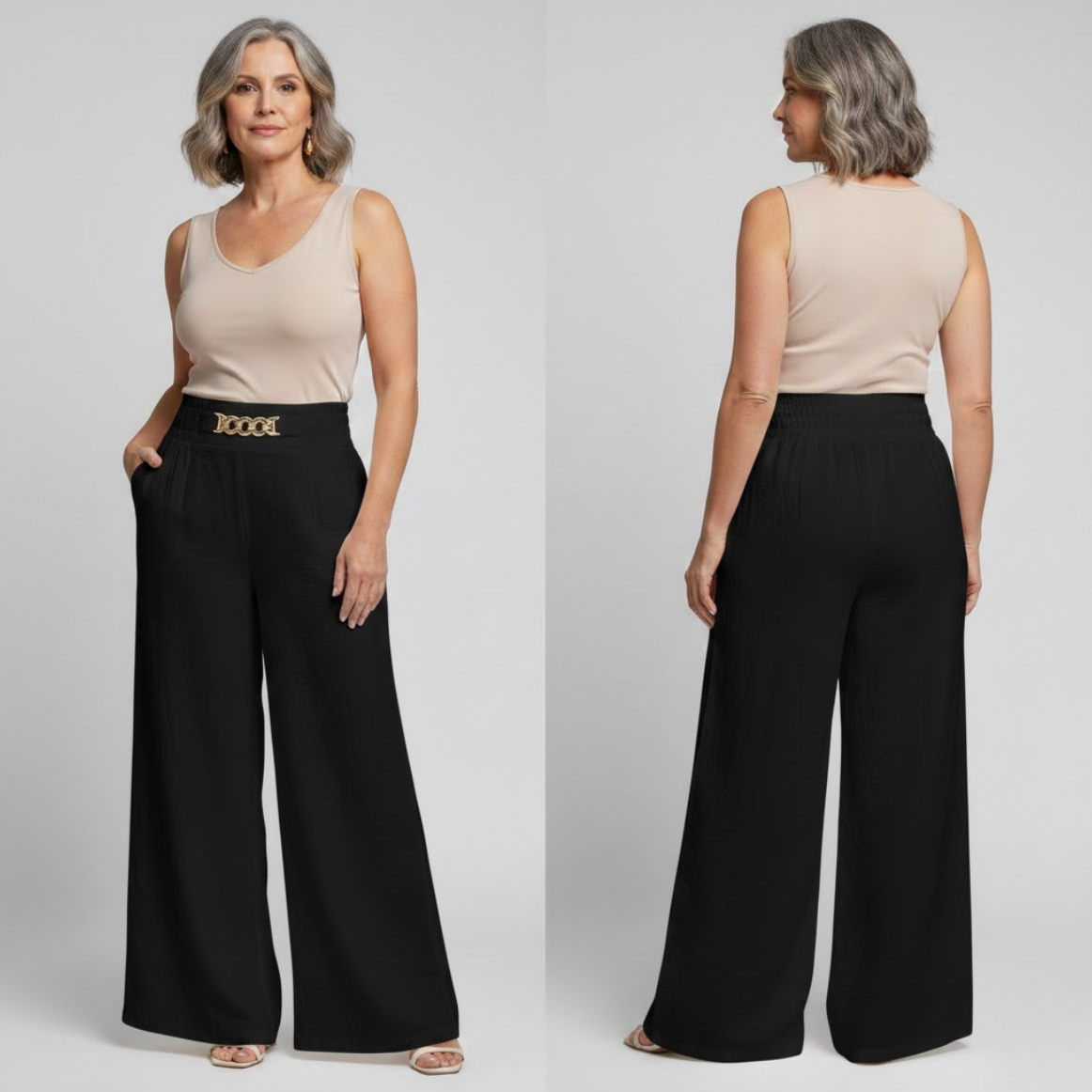 Pantalon large taille haute sculptant Évelyne™ de Danoir Paris, vêtement blanc en tissu élégant et confortable.