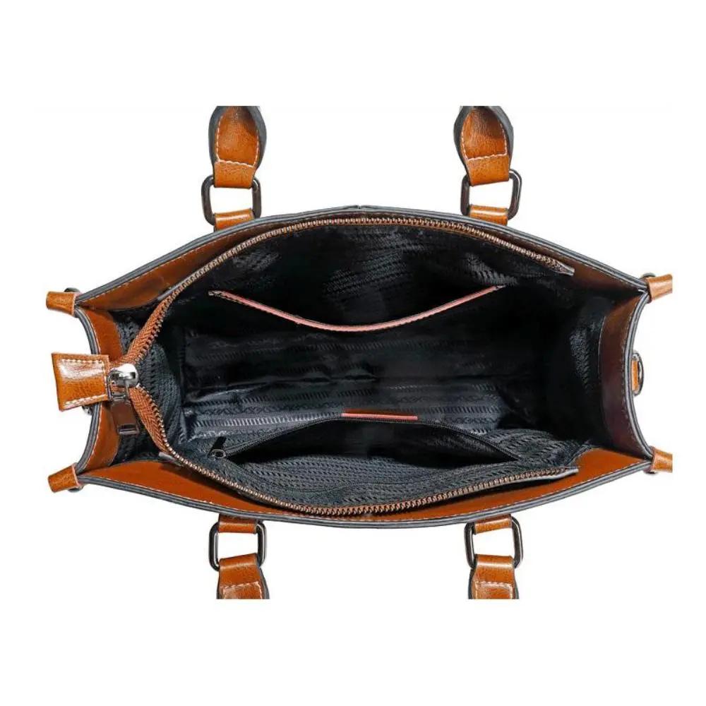 Sac à main Danoir Paris Seraphina en cuir cognac, élégant et pratique, avec poignée et détails raffinés.