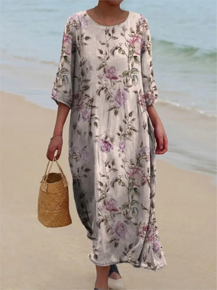 Robe vintage à fleurs Esme de Danoir Paris en tissu crème avec motif floral, élégante et féminine.