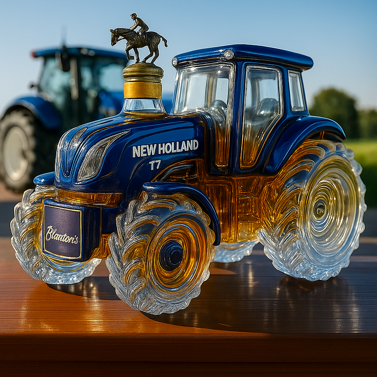 Carafe à whisky Danoir Paris Édition Tracteur avec design en forme de tracteur, en verre transparent.