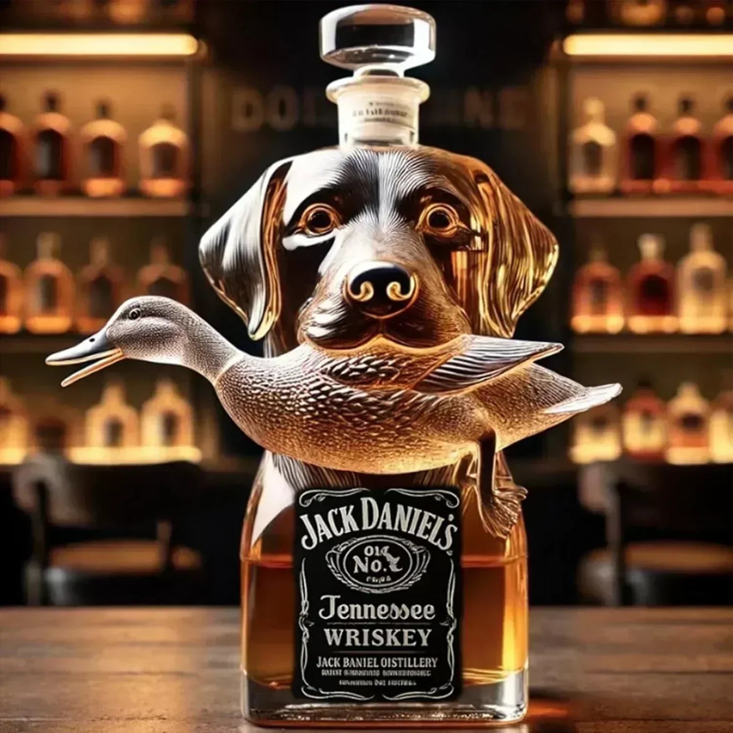 Carafe à whisky Danoir Paris Édition Canard Sauvage avec bouchon en verre, design élégant pour servir le whisky.