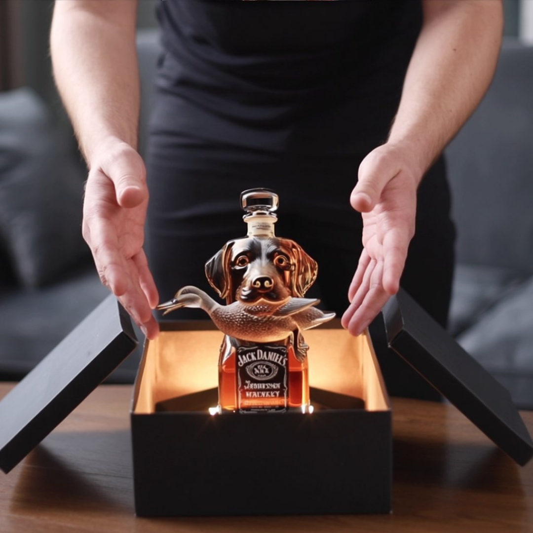 Carafe à whisky Danoir Paris Édition Canard Sauvage, en verre transparent avec motif de canard sauvage.