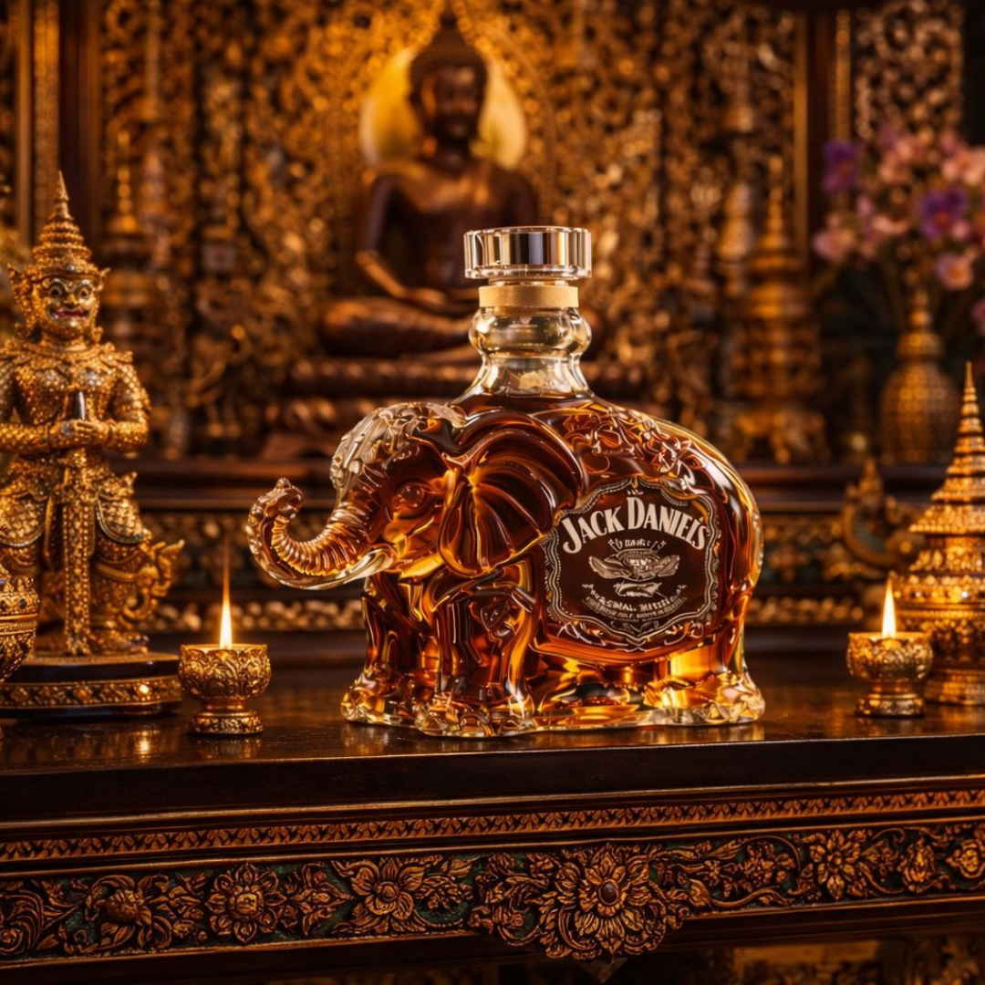 Carafe à whisky Danoir Paris Édition Éléphant en verre avec motif d'éléphant, élégante et artisanale.