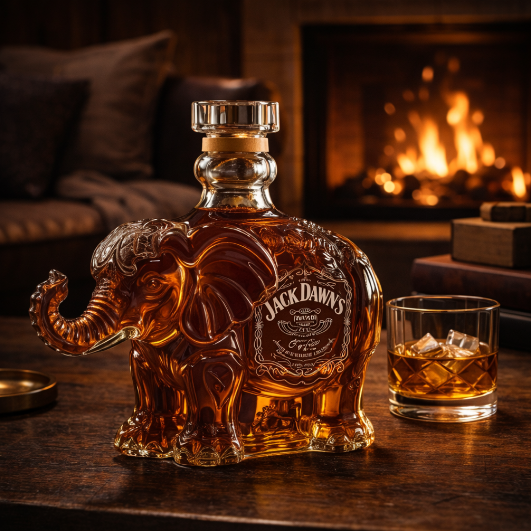 Carafe à whisky Danoir Paris Édition Éléphant en verre avec motif éléphant, élégante pour servir le whisky.