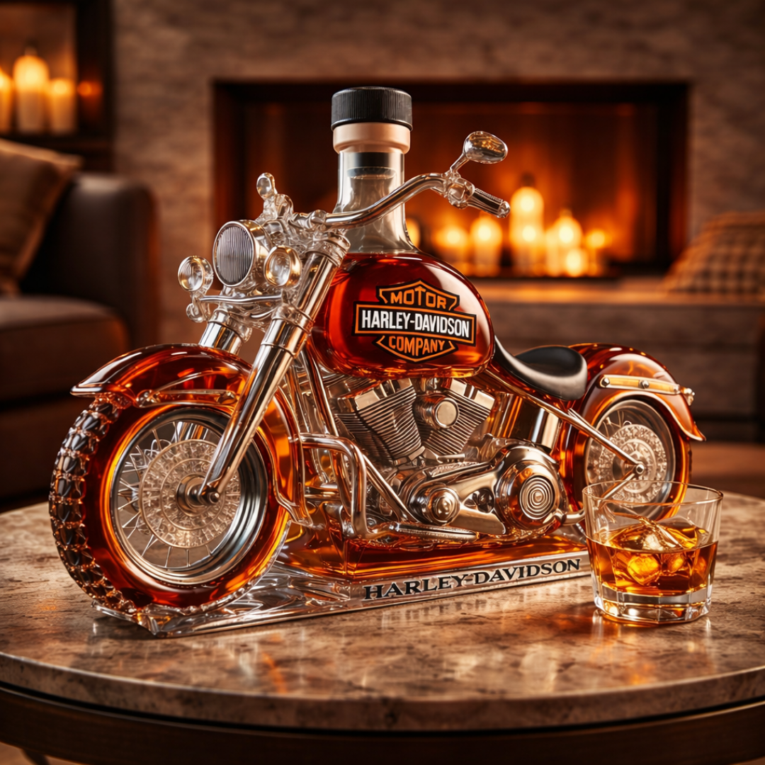 Carafe à whisky Danoir Paris Édition Harley-Davidson en verre avec logo Harley-Davidson, design robuste et élégant.