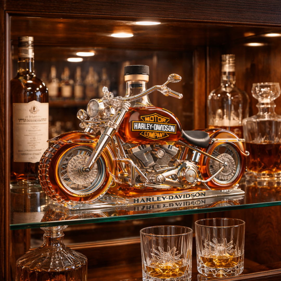 Carafe à whisky Danoir Paris Édition Harley-Davidson avec logo gravé en verre, élégante et distinctive pour collectionneur.