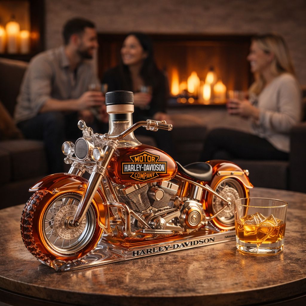 Carafe à whisky Danoir Paris Édition Harley-Davidson en verre avec gravure, élégante et détaillée, pour collection ou dégustation.