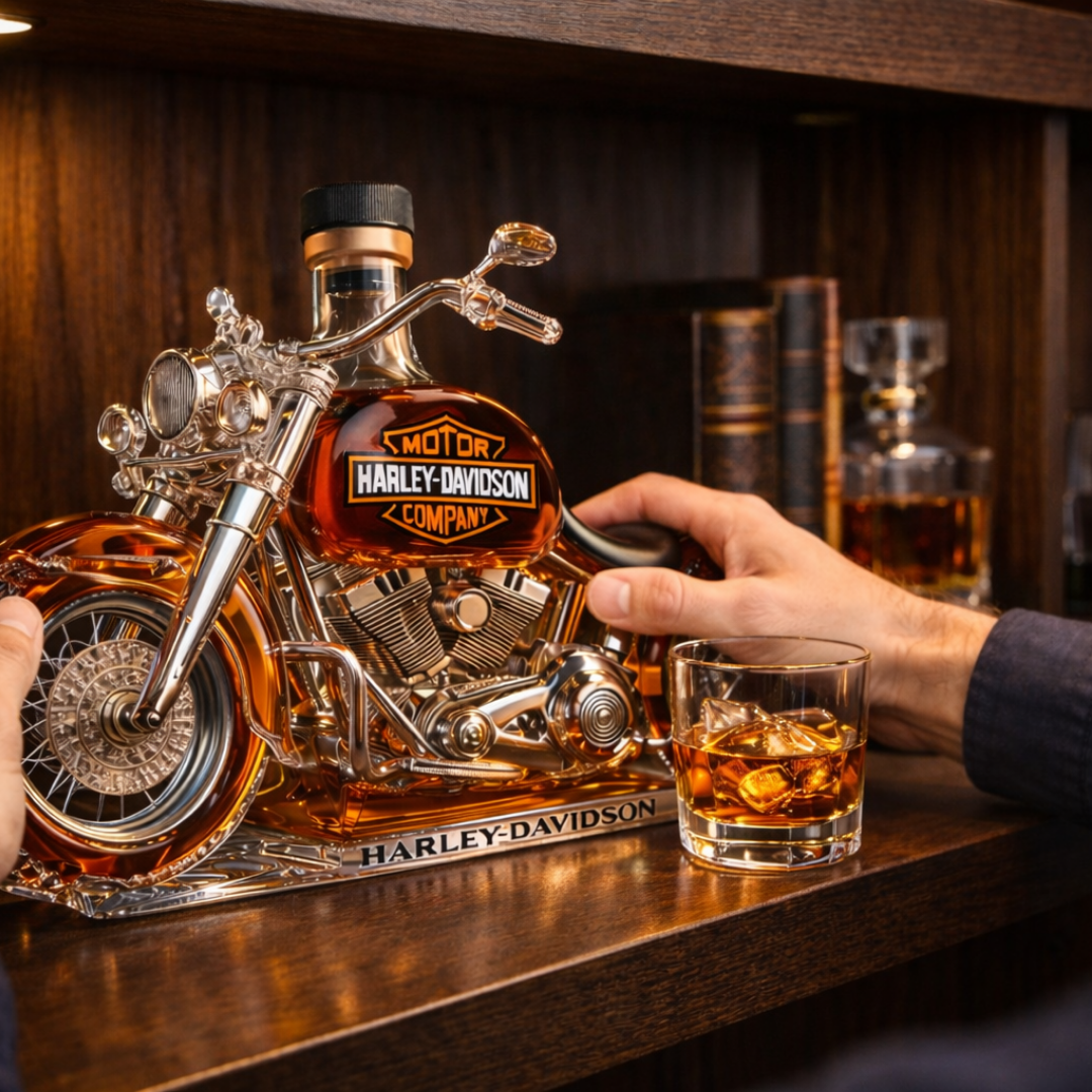 Carafe à whisky Danoir Paris Édition Harley-Davidson avec logo et design en verre transparent, idéale pour servir le whisky.