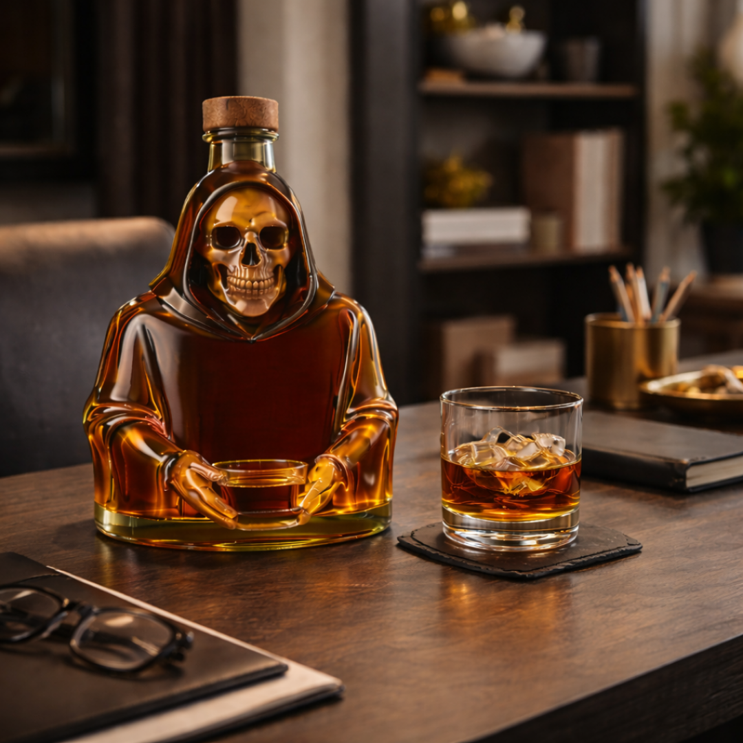 Carafe à whisky Danoir Paris Édition Mort en verre transparent avec design élégant pour servir le whisky.
