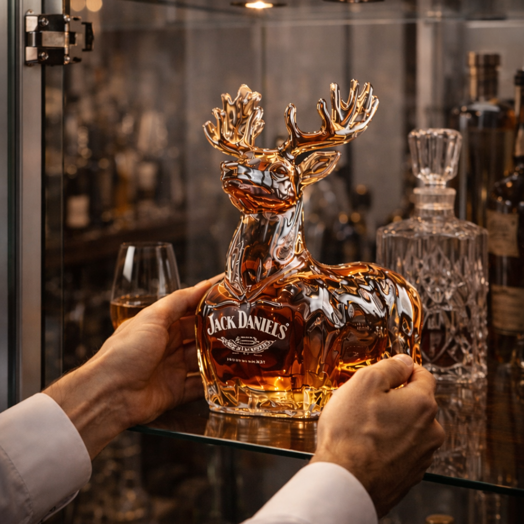 Carafe à whisky Danoir Paris Édition Reno en verre transparent avec bouchon élégant.
