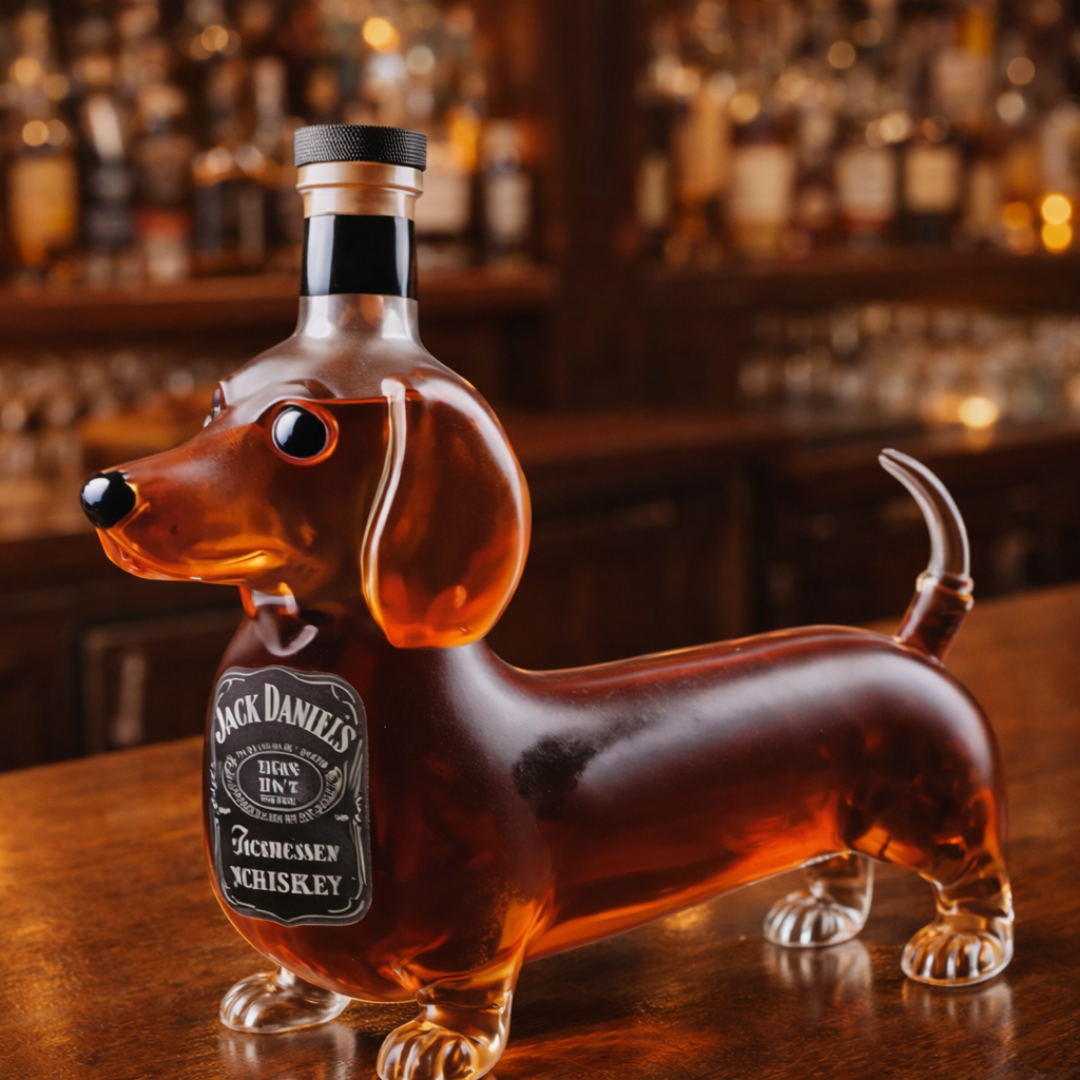 Carafe à whisky Danoir Paris Édition Teckel en verre avec bouchon en liège, design élégant et original pour la dégustation.