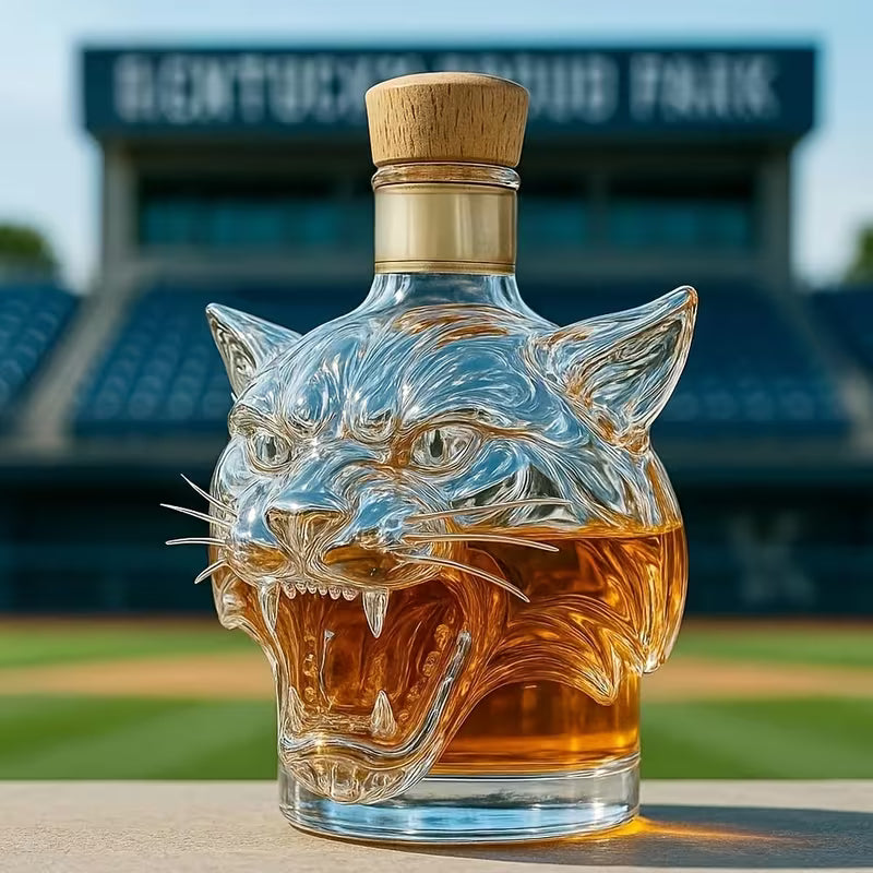Carafe à whisky Danoir Paris Édition Tigre avec motif tigré en verre transparent, élégante et sculptée pour servir le whisky.