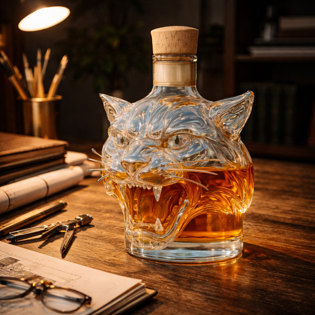 Carafe à whisky Danoir Paris Édition Tigre en verre, décor élégant avec motif tigre, idéale pour servir le whisky.