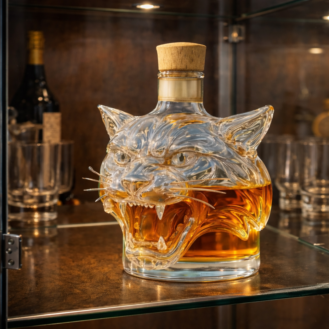 Carafe à whisky Danoir Paris Édition Tigre en verre avec motif de tigre, design élégant pour la dégustation de whisky.