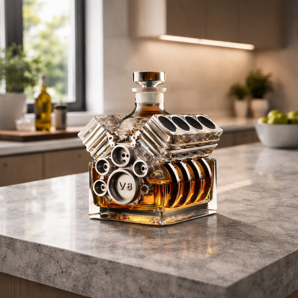 Carafe à whisky Danoir Paris Édition V8 en verre avec bouchon élégant pour whisky ou spiritueux.