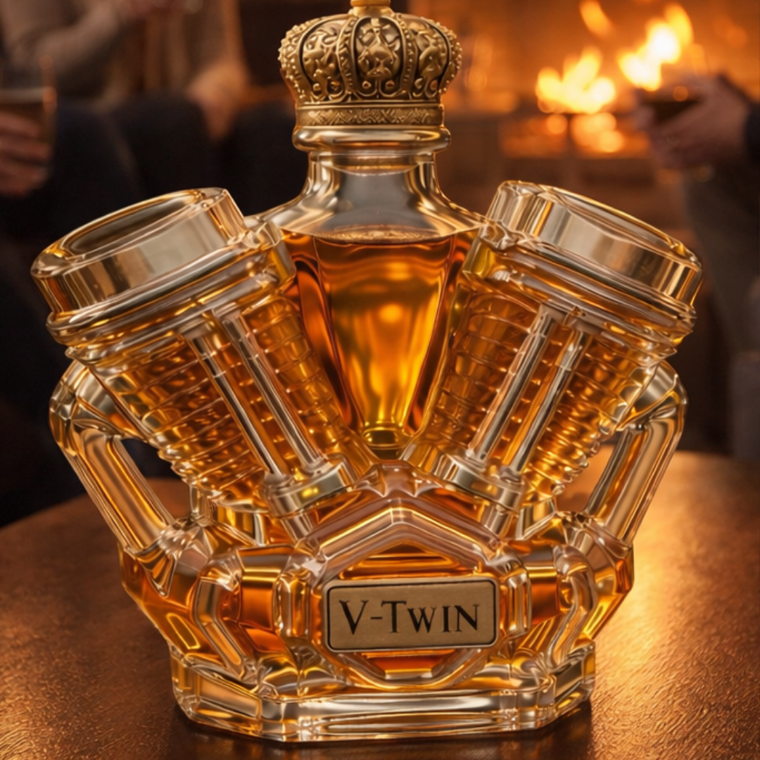 Carafe à whisky Danoir Paris Édition V8 en verre transparent avec bouchon, élégante et moderne pour servir le whisky.