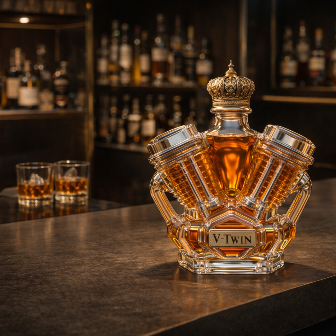 Carafe à whisky Danoir Paris Édition V8 en verre, élégante et moderne, avec design distinctif pour servir le whisky avec style.