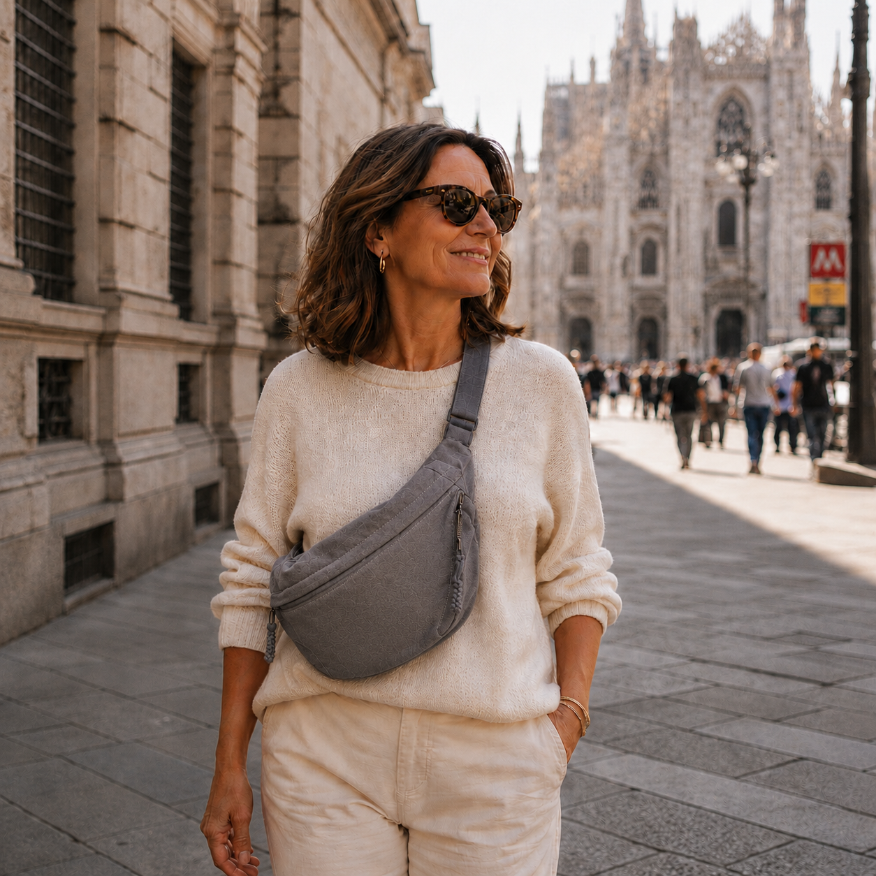 Sac à bandoulière Danoir Paris Chiara en cuir gris, avec poignées et détails élégants, pour un style chic et pratique.