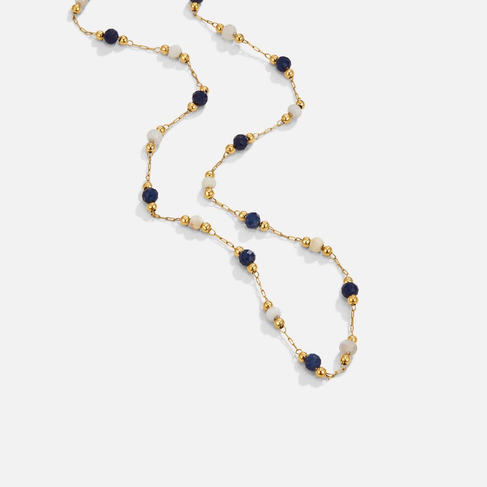 Collier à Couches Danoir Paris avec perles et pierres, bijoux élégant en perles nocturnes et pierres scintillantes.