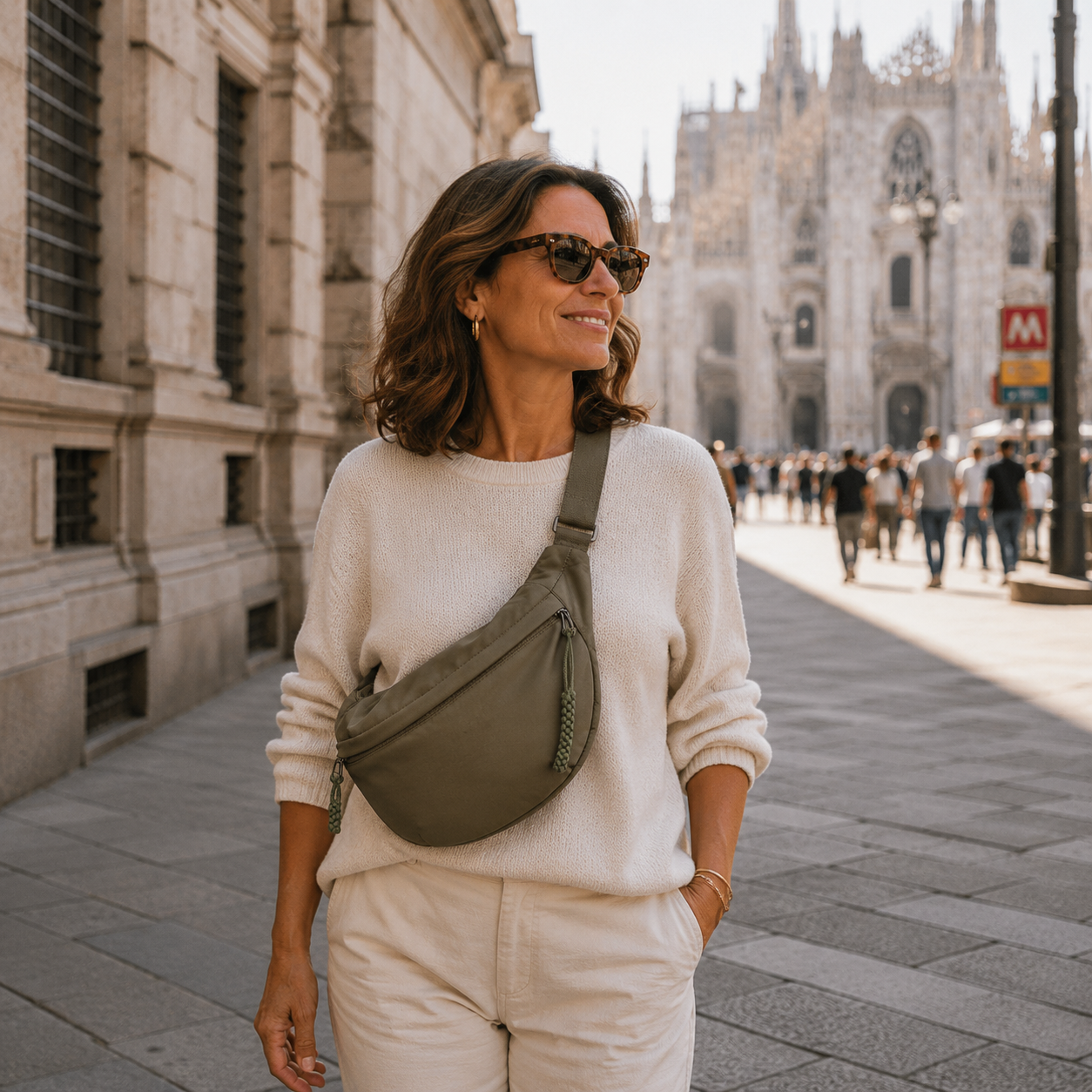 Sac à main Danoir Paris Viola en cuir vert olive, borsa à spalla élégante avec bandoulière ajustable.