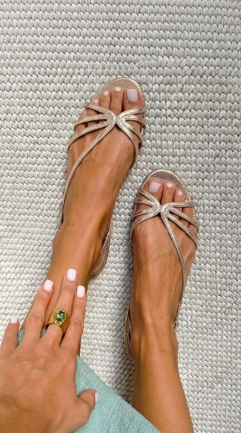 Sandales dorées Ginevra de Danoir Paris, élégantes pour l'été, avec bride fine et talon moyen, vues de côté