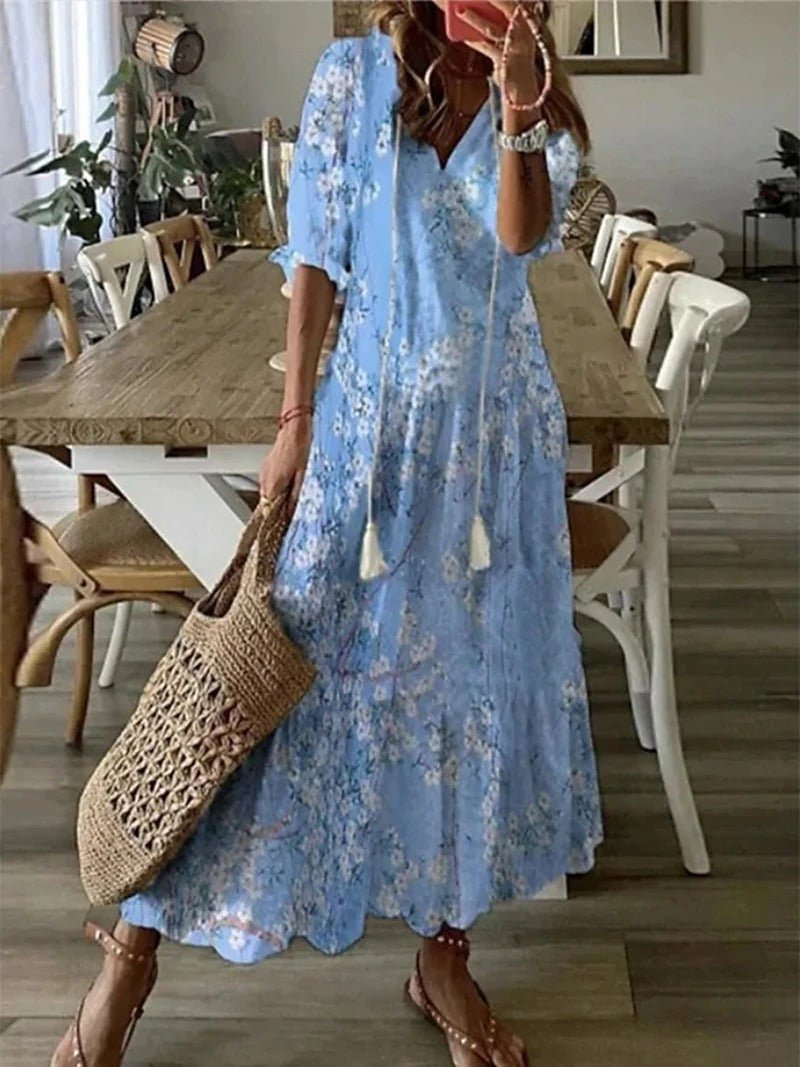 Robe longue bohème Danoir Paris beige Lana, fluide et flatteuse, pour un style décontracté et élégant.