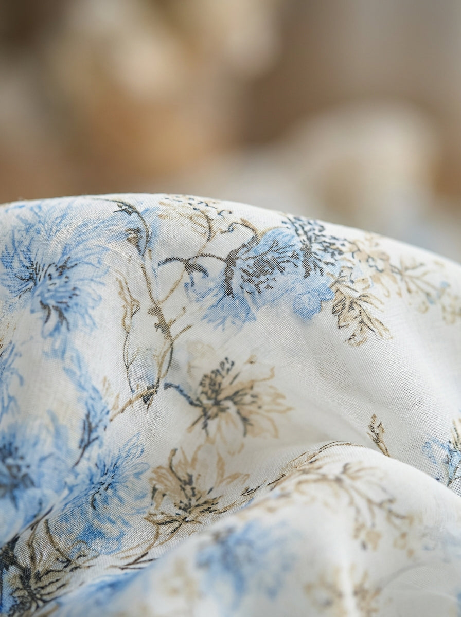 Robe maxi VERA de Danoir Paris en tissu bleu, élégante et fluide, portée sur un mannequin.