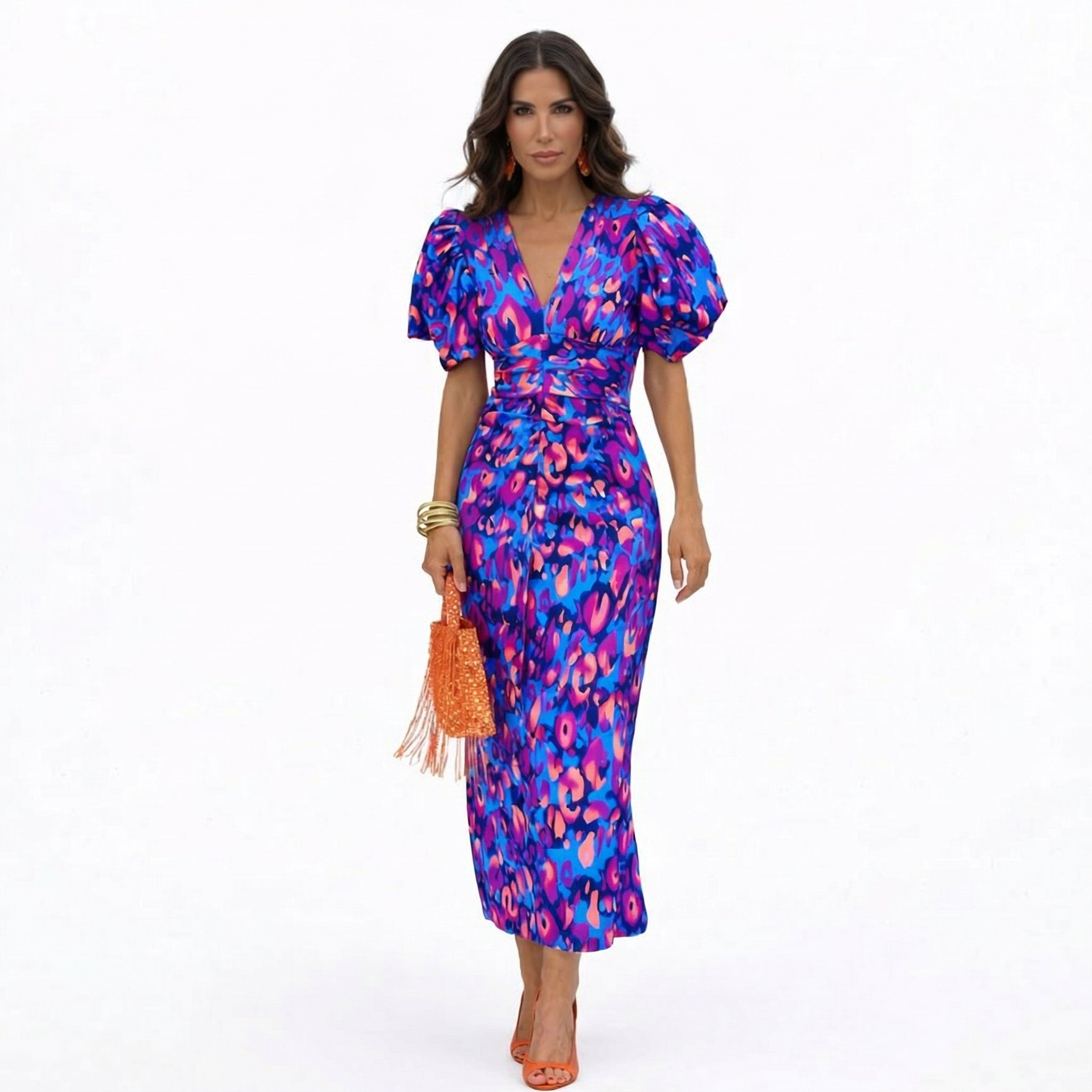 Robe élégante d'été Danoir Paris Ani en violet et bleu, coupe fluide et design sophistiqué, parfaite pour la saison estivale.