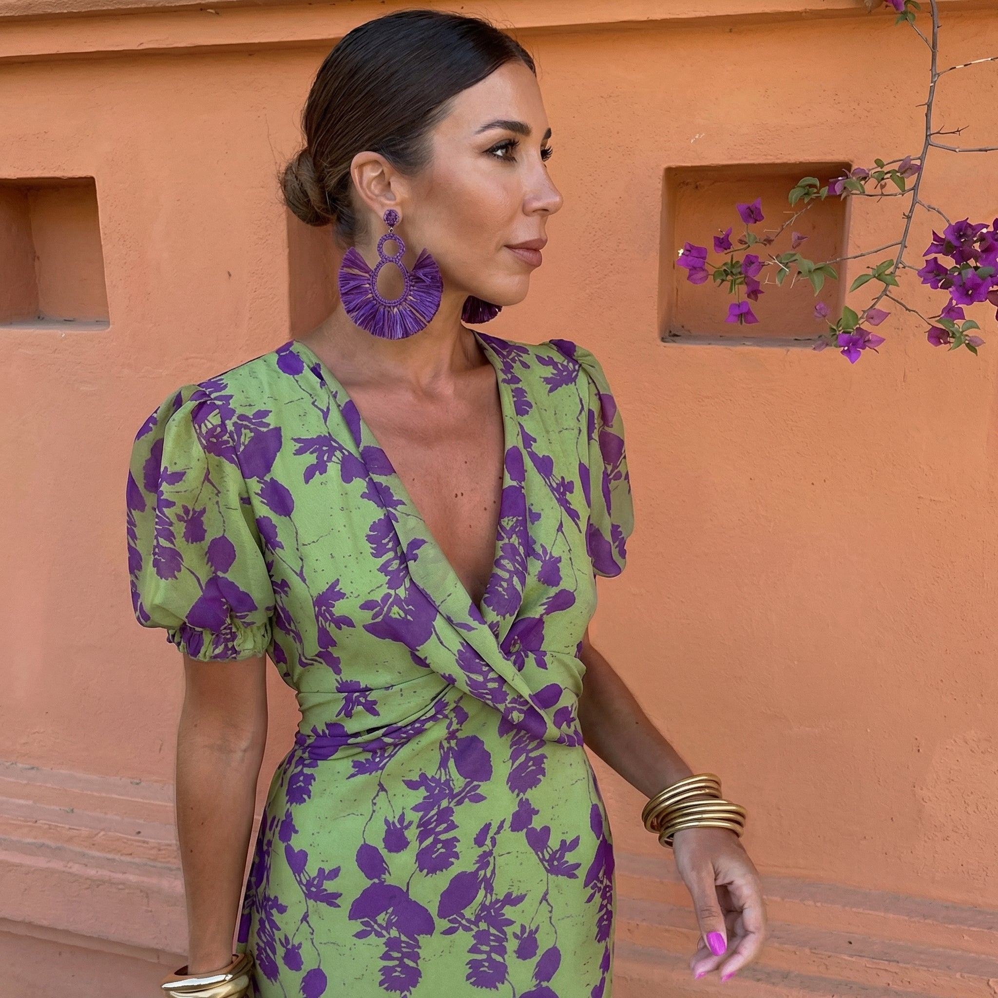 Robe d'été élégante Ani de Danoir Paris en violet et bleu, coupe fluide et style sophistiqué pour femmes.