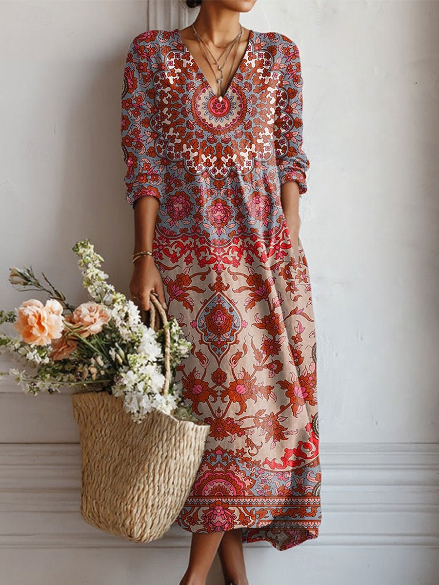 Robe de confort quotidien Esra™ de Danoir Paris, robe multicolore en tissu doux, parfaite pour un style décontracté et confortable.
