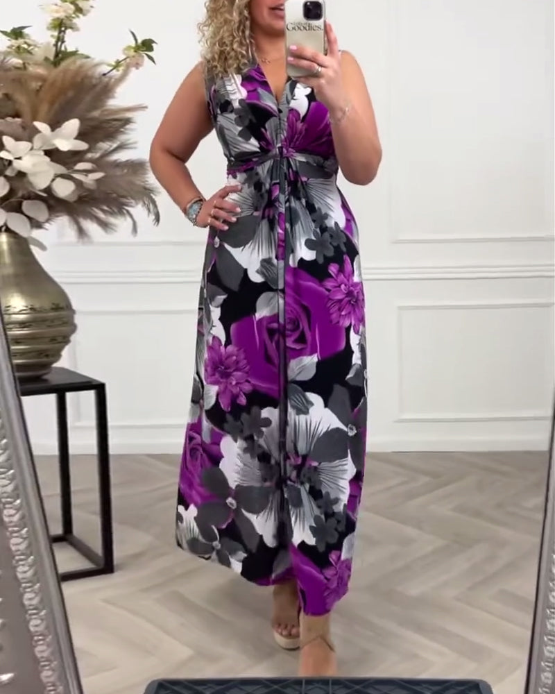 Robe maxi élégante Danoir Paris Sacha pour l'été, longueur longue, tissu fluide, couleur pourpre, style sophistiqué et féminin.