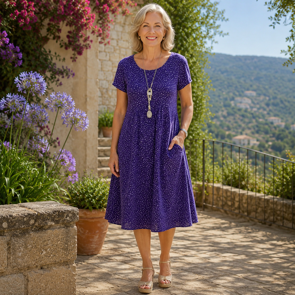 Robe glamouruse Sabrina de Danoir Paris, couleur violette, élégante et sophistiquée, portée pour une occasion spéciale.