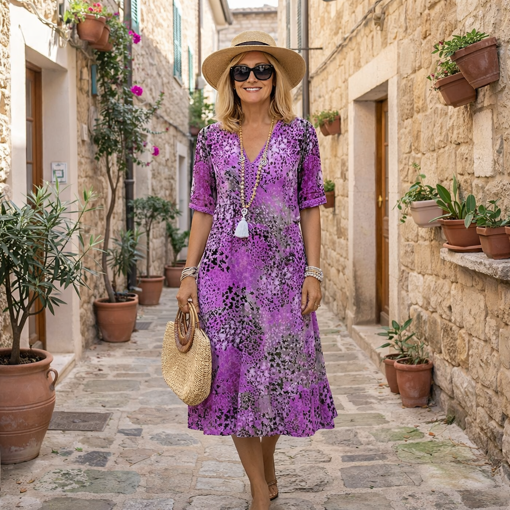 Robe midi imprimée élégante Rachel de Danoir Paris en rouge scarlet, parfaite pour une tenue sophistiquée.