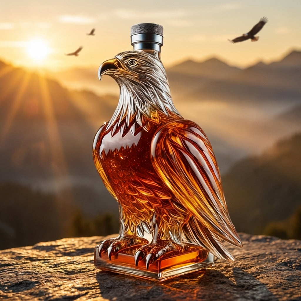 Carafe à whisky Danoir Paris Édition Aigle en verre avec motif d'aigle sculpté, élégante et artisanale.