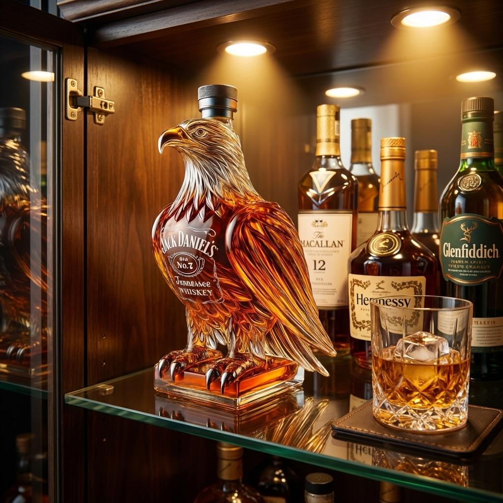 Carafe à whisky Danoir Paris Édition Aigle en verre transparent, avec logo et design élégant pour déguster le whisky.