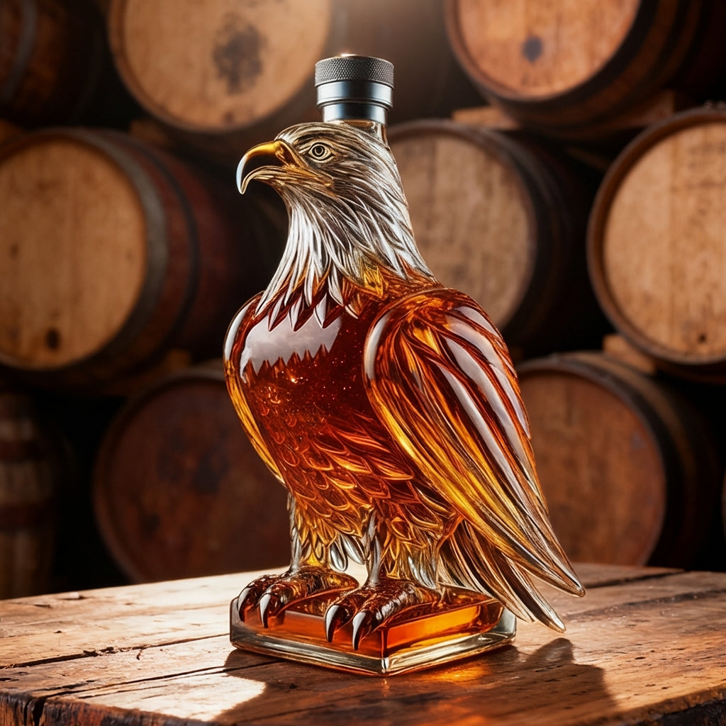 Carafe à whisky Danoir Paris Édition Aigle en verre transparent avec bouchon, design élégant pour servir le whisky.