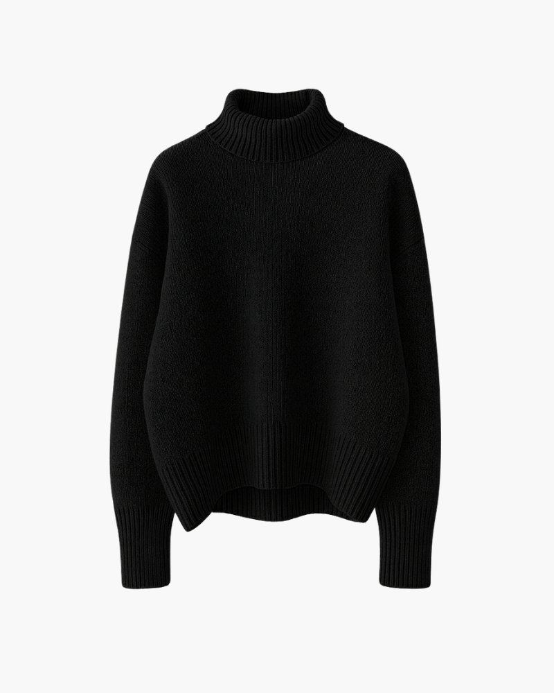 Pull doux Danoir Paris en marron avec col montant, tissu confortable, idéal pour un style décontracté et chaud en hiver.