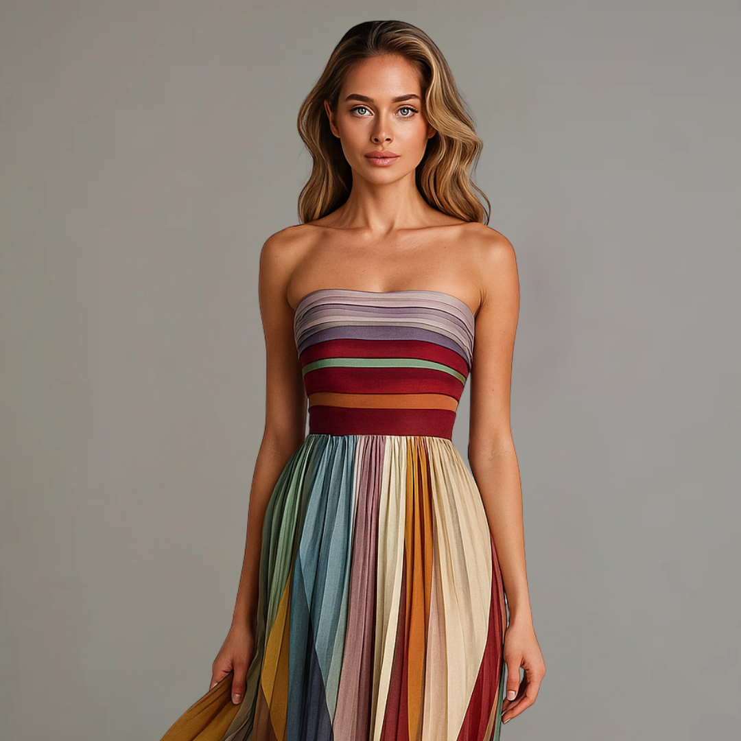 Robe longue décontractée Alviana de Danoir Paris, tissu fluide, couleur neutre, portée décontractée, vêtement élégant et confortable.