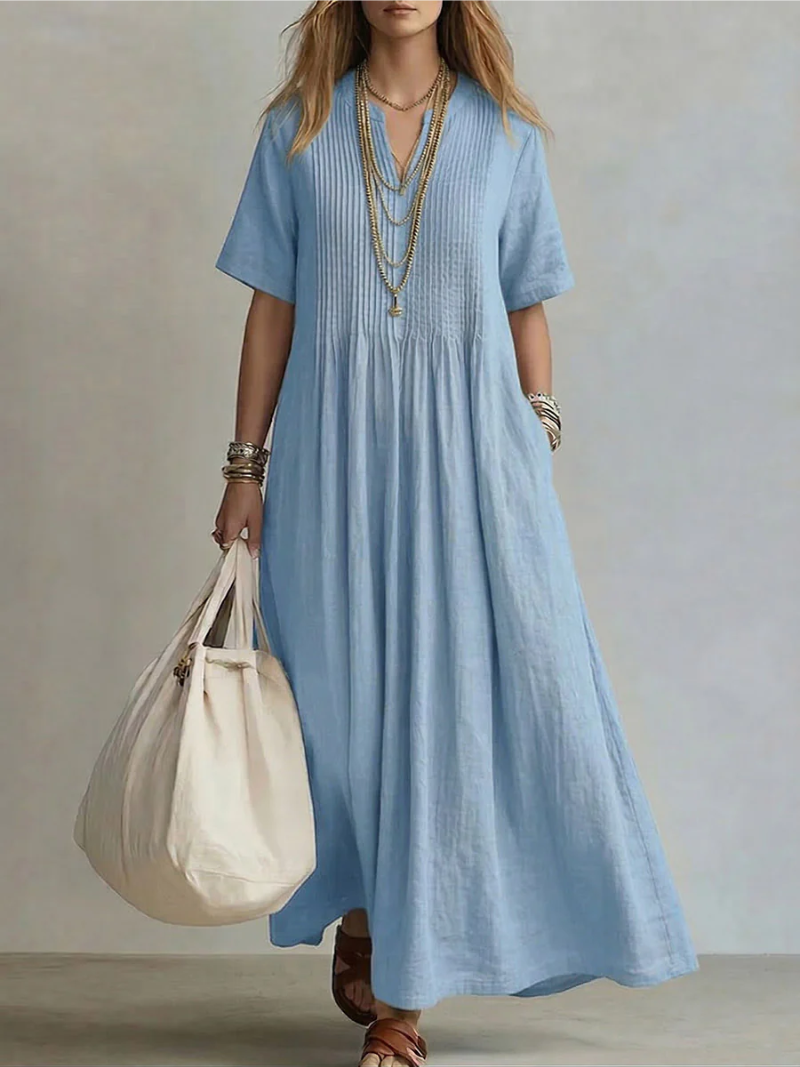 Robe Danoir Paris Sofia en rose, confortable pour un usage quotidien, vue de l'avant, tissu doux et coupe décontractée.