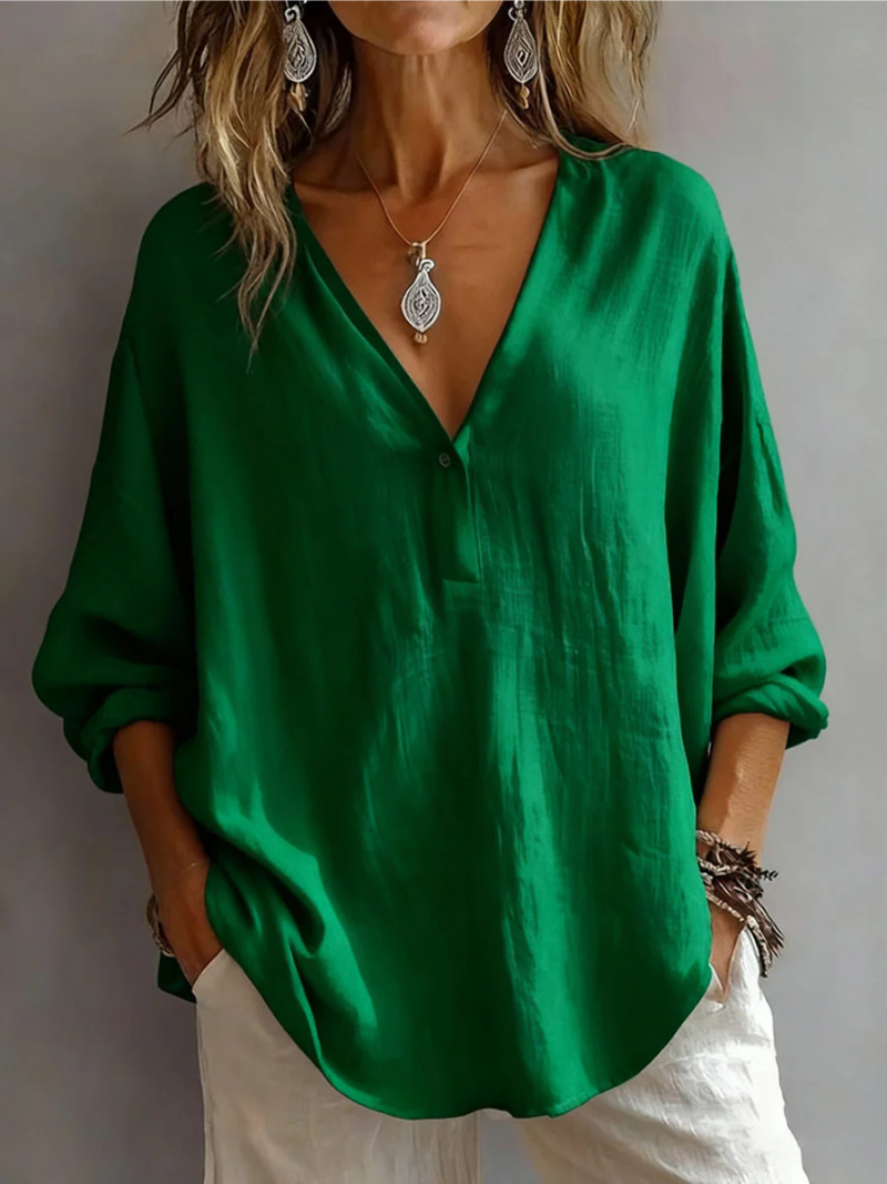 Blouse simple quotidienne Rose Elina Danoir Paris, vêtement féminin léger et confortable, vue de face sur mannequin.