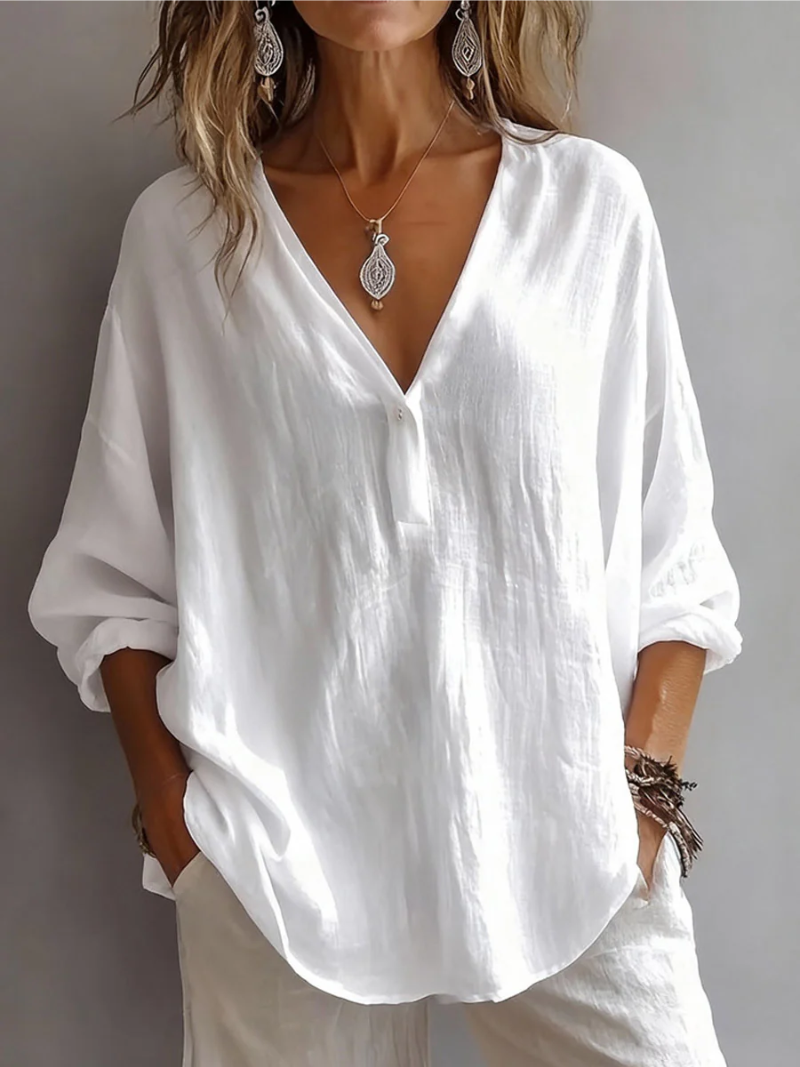 Blouse simple quotidienne Elina de Danoir Paris en rose, tissu léger et coupe décontractée, idéale pour un style casual.