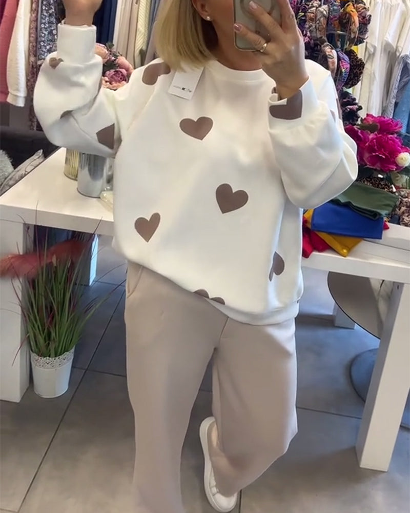 Pull Danoir Paris Mila en coton blanc à motifs de cœurs, confortable, pour femme, modèle FR1012, parfait pour le quotidien.